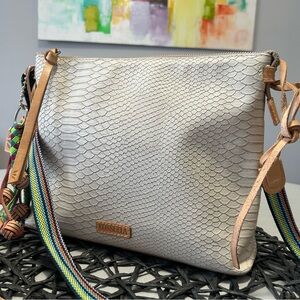 Consuela Textured Cream Crossbody with Colorful Strap